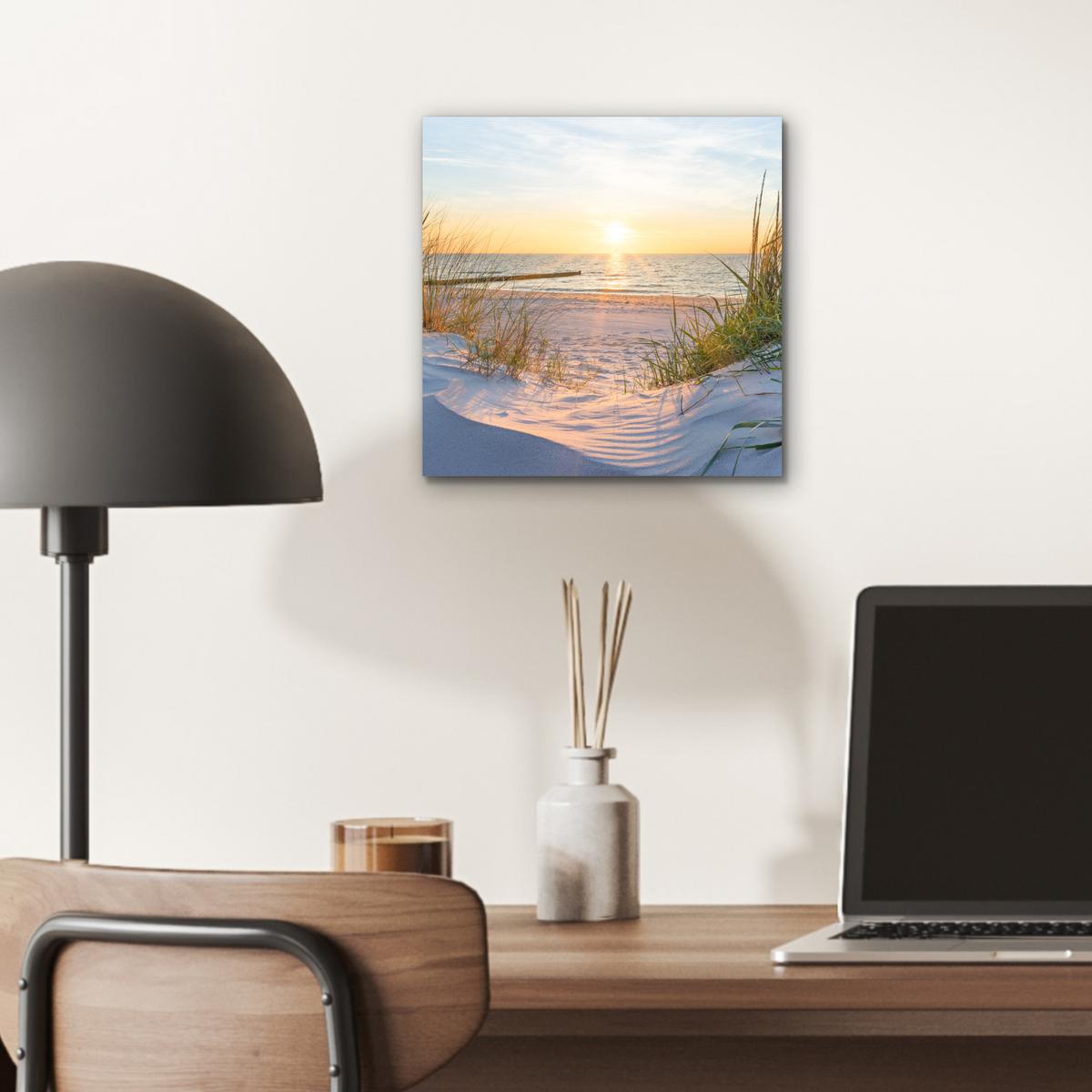 METALLBILD Strand - Sonne - Düne - Gras - Sand - Horizont 20x20 cm - Hellblau, Metall (20/20cm) - MuchoWow