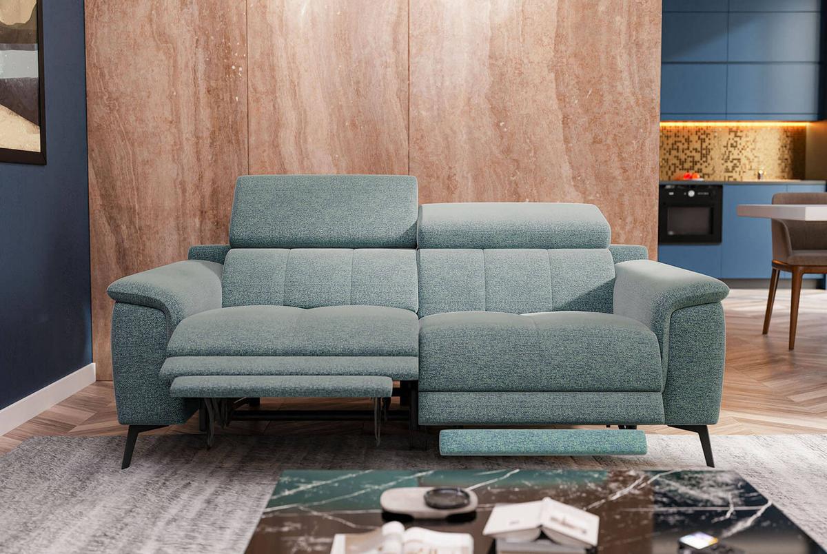 RELAXSOFA FIERO 3-Sitzer mit 2 Relaxfunktionen, mintgrün - Schwarz/Mintgrün, Holzwerkstoff/Textil (212/82/103cm) - Wozimo