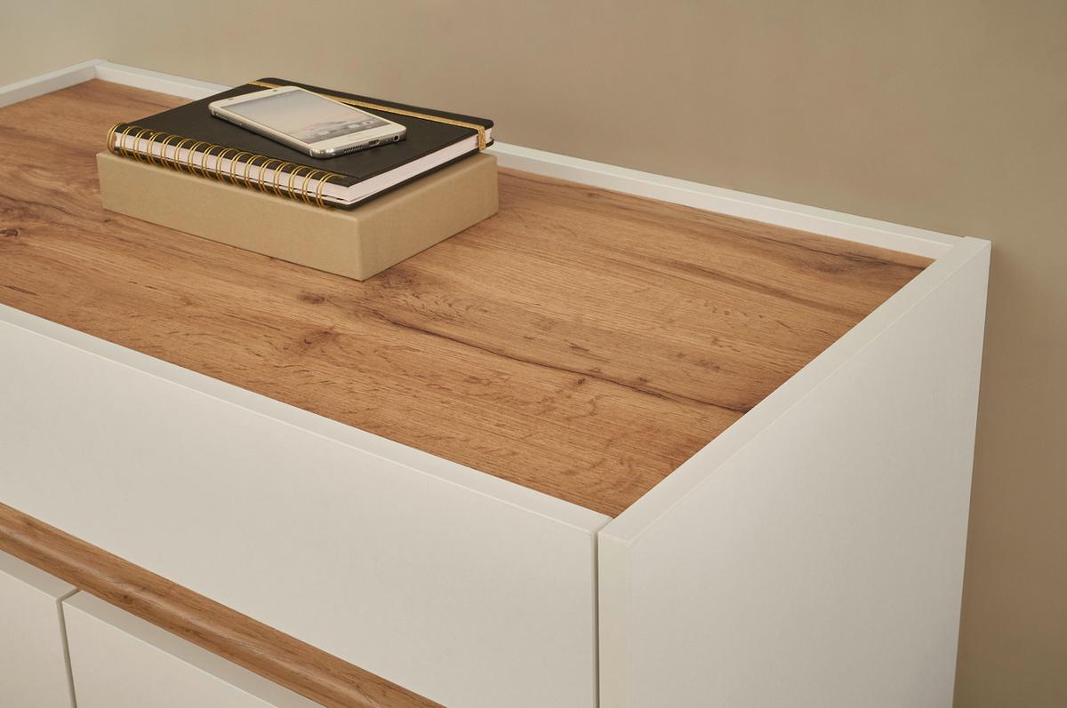 SCHUHSCHRANK weiß, Eiche Wotan 80 x 70 cm, Flurkommode mit Schubladen - Eiche Wotan/Silberfarben, Holzwerkstoff/Kunststoff (80/70/40cm) - Furn.Design