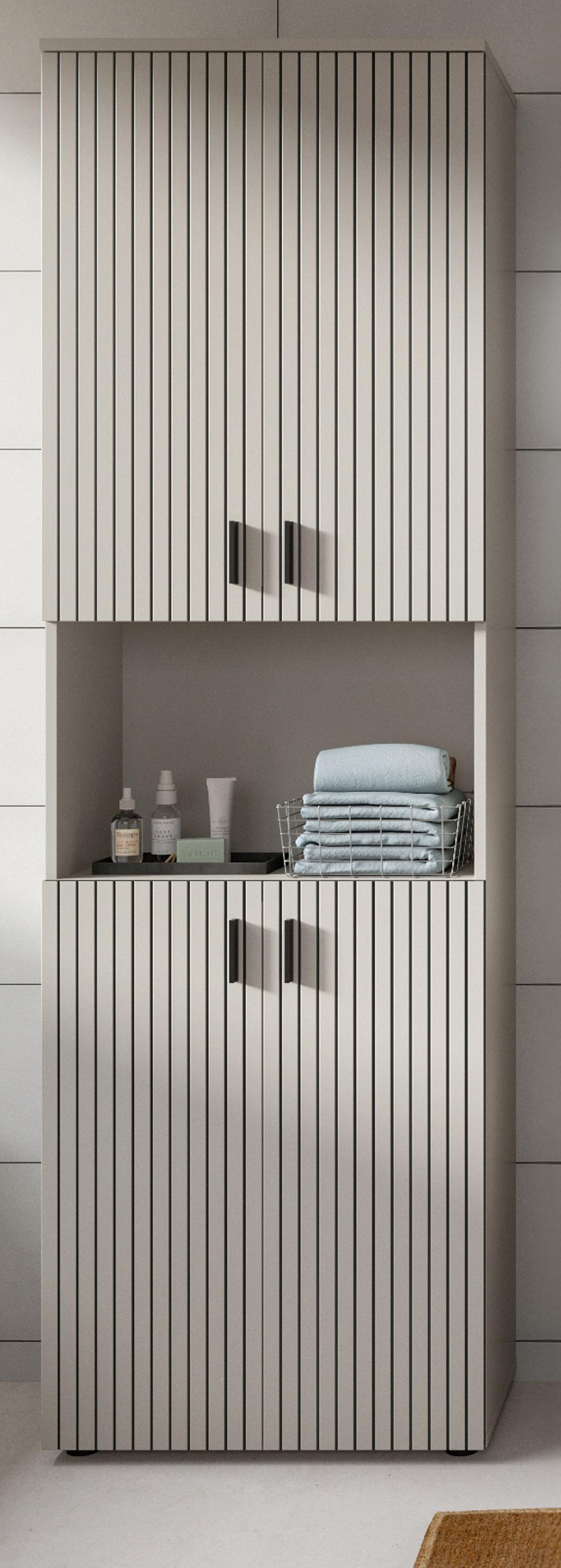 HOCHSCHRANK kaschmir 60 x 192 cm, Badschrank 4-türig - Kaschmir/Schwarz, Holzwerkstoff/Kunststoff (60/192/30cm) - Inn.Furn