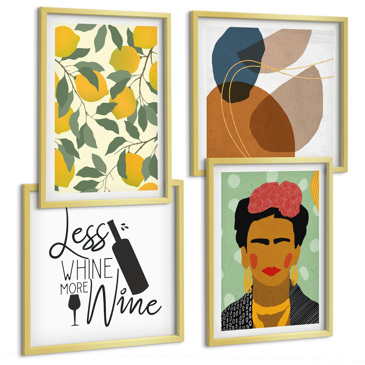 BILDER SET 4er Set - 50x50 cm & 40x60 cm Goldrahmen - Zitronenweinporträt von Frida - Goldfarben, Kunststoff (50/50cm) - TULUP