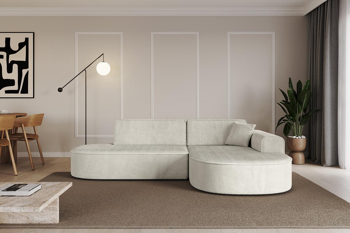 ECKSOFA Ottomane Rechts MARI-L1 - 243x171x79 cm Creme Cord - Hellgrau/Creme, Holzwerkstoff/Kunststoff (234/163cm) - ALTDECOR