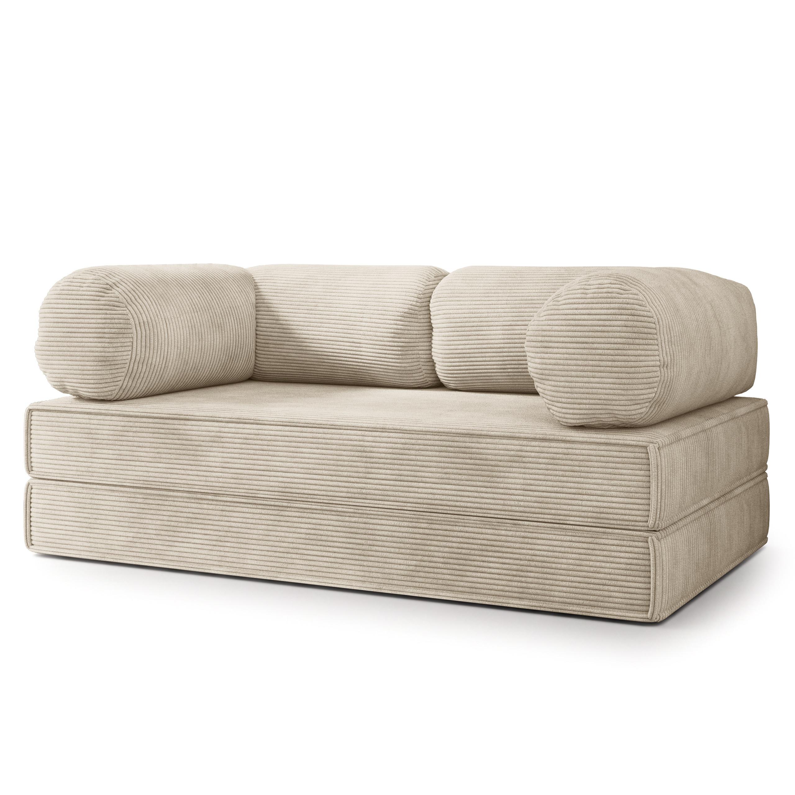 BETTSOFA ALVIO aus Schaumstoff Kordstoff Creme Schlaffunktion - Creme, Textil (170/68/80cm) - MASSENO