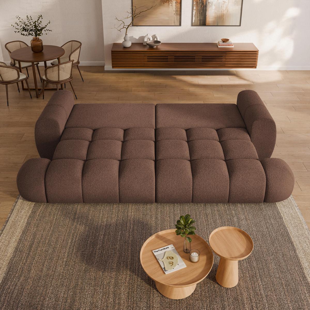 BETTSOFA DAFNE Braun Bucle-Stoff mit Schlaffunktion - Braun, Textil (300/88/113cm) - MASSENO