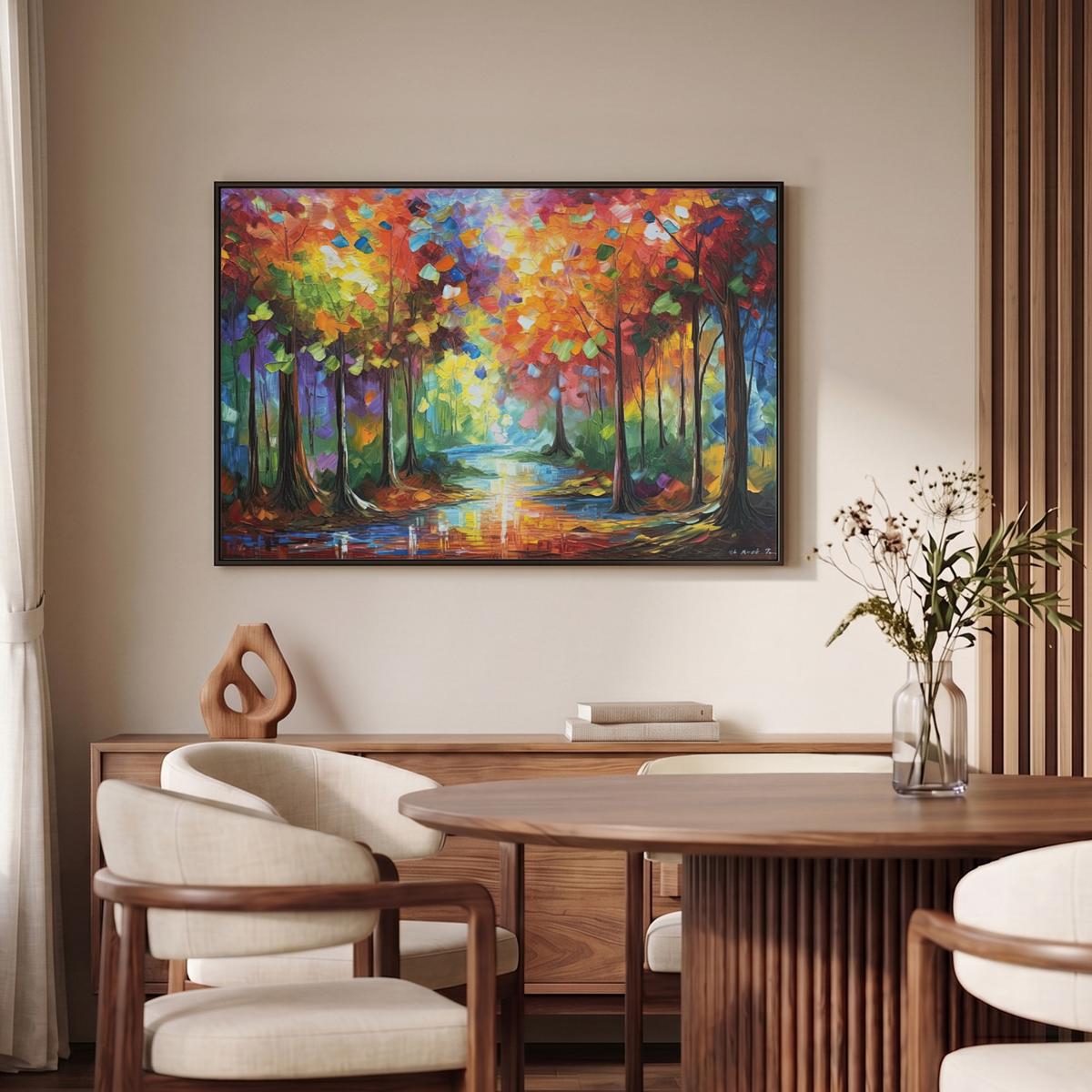 LEINWAND Bilder mit Rahmen - Landschaft - Wald - Farben - Natur - 90x60 - Multicolor, Textil (90/60cm) - MuchoWow