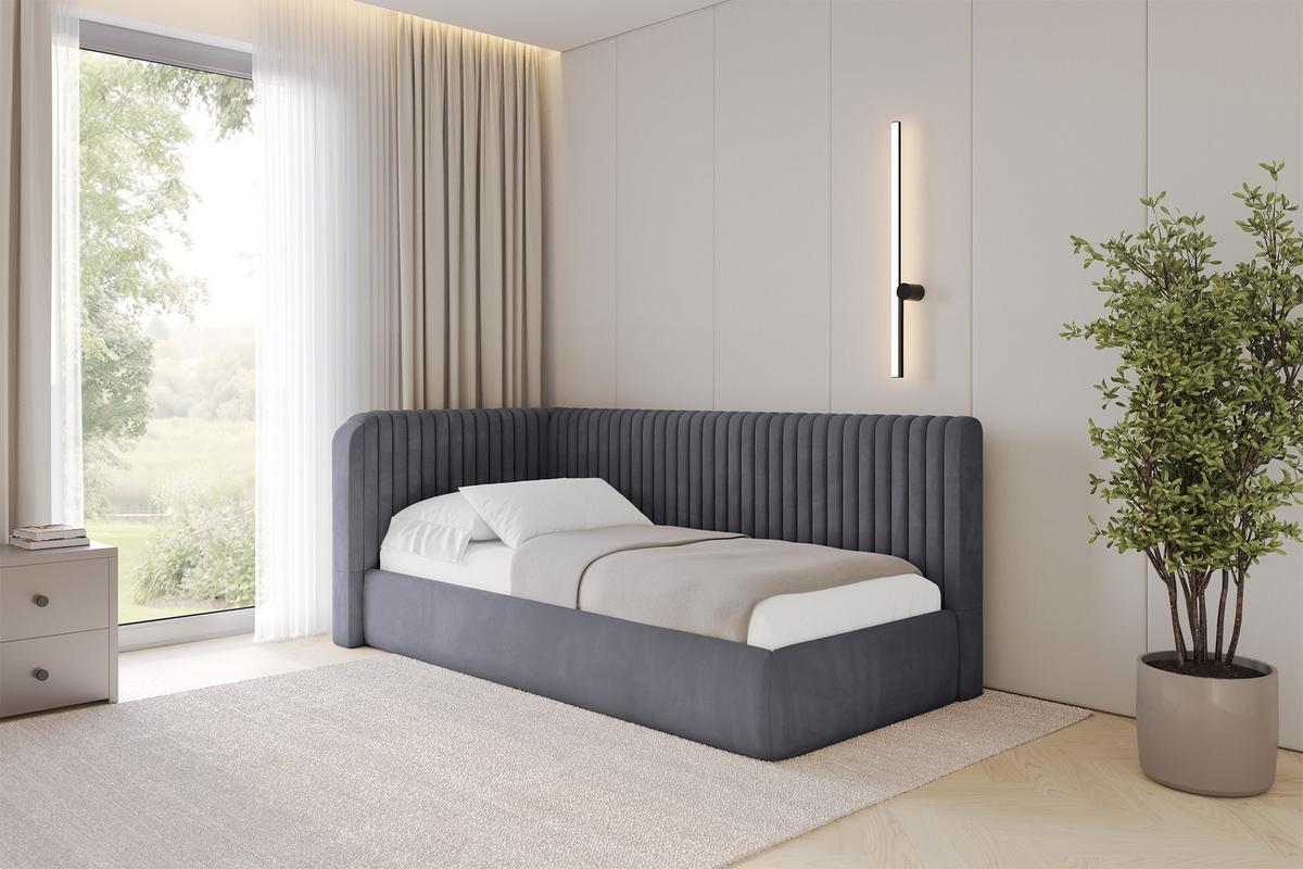 EINZELLBETT Jugendbett mit Bettkasten, Rechts - AURY 100x200 Dunkelgrau - Titanfarben, Holzwerkstoff/Textil (100/200cm) - ALTDECOR