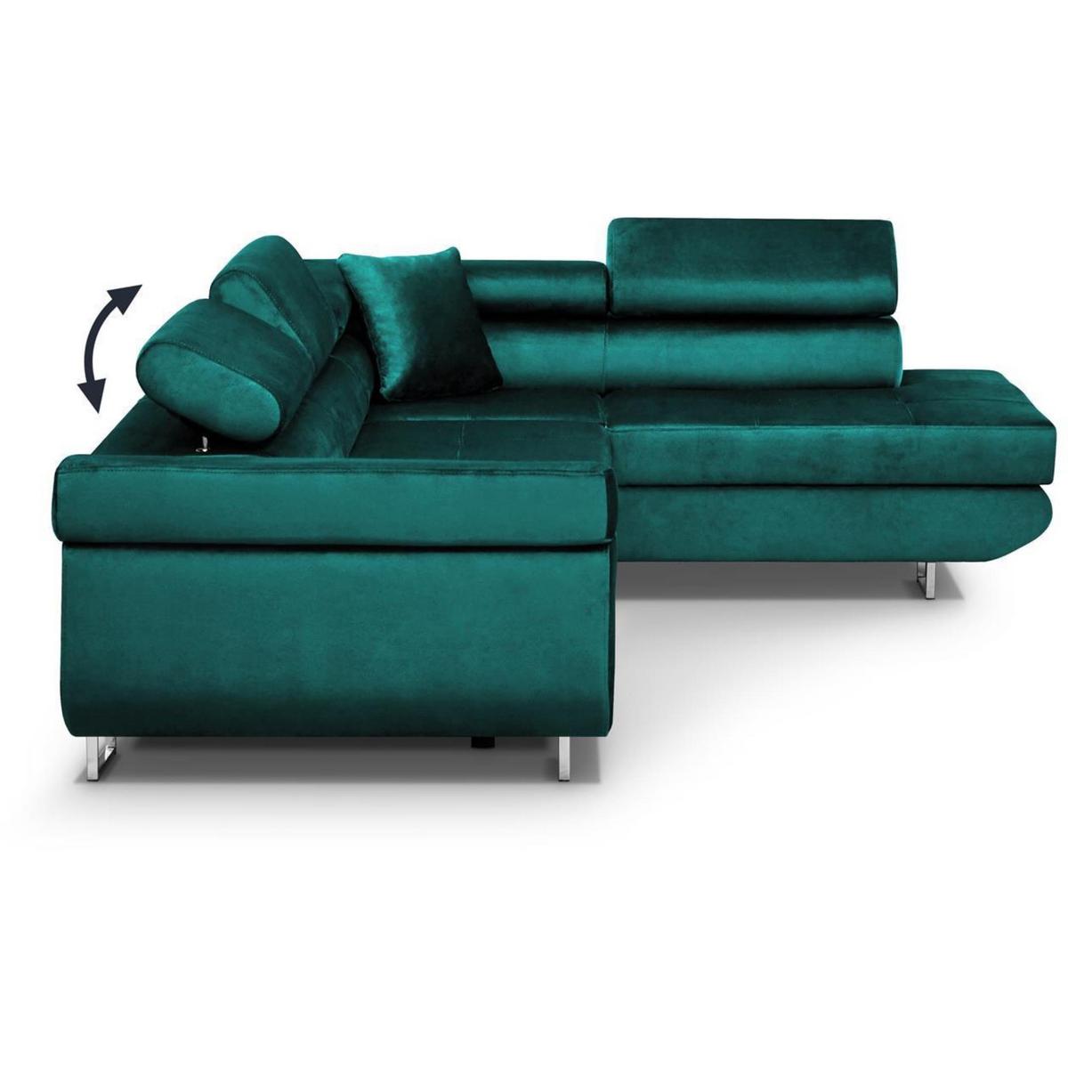ECKSCHLAFSOFA Vild verstellbaren Kopfstützen, Dunkelgrün, rechts - Chromfarben/Dunkelgrün, Textil (275/203cm) - Beautysofa