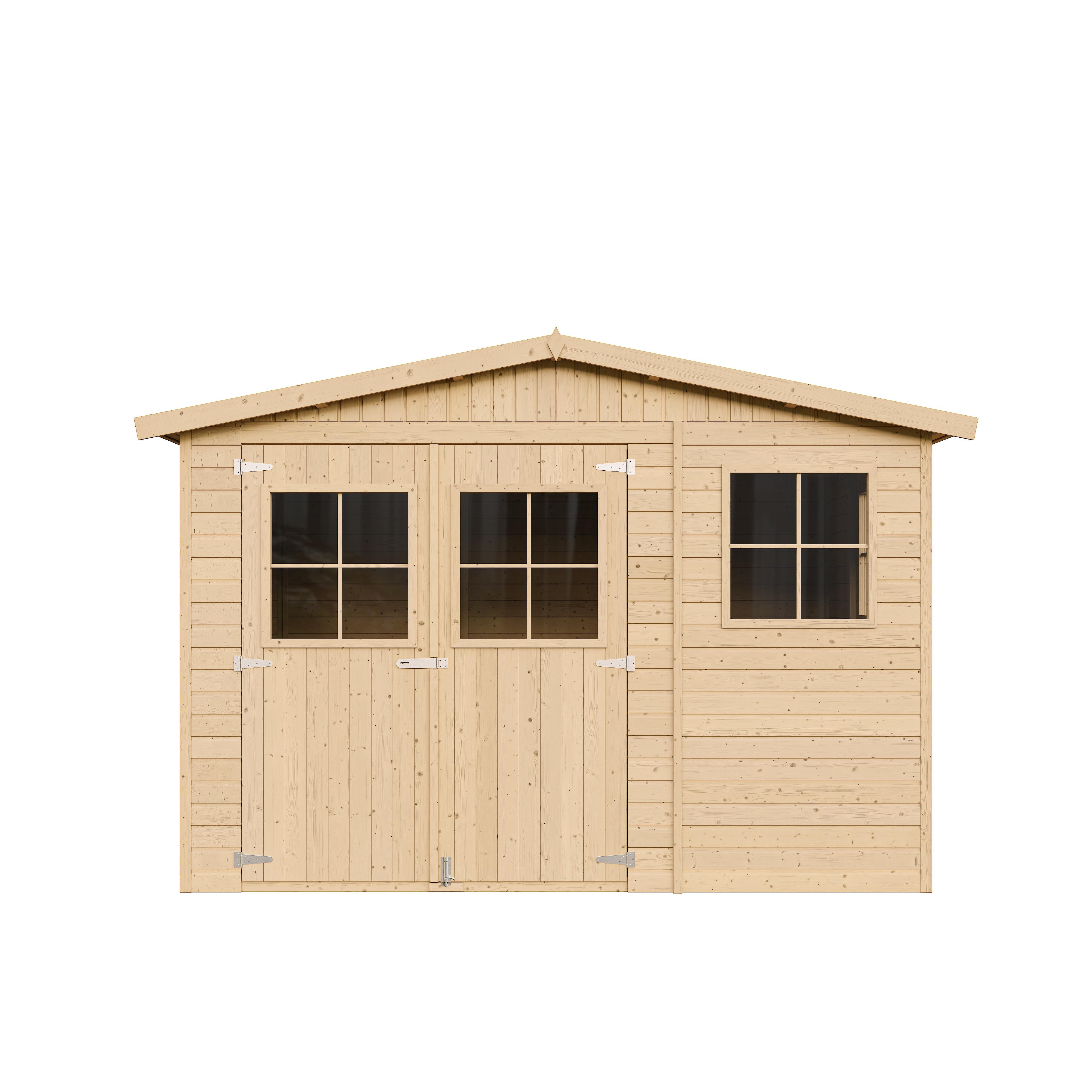 HOLZ-GARTENHAUS MIT IMPRÄGNIERTEM BODEN - H226x316x324 cm/9 m² - M335+335G - Beige, Holz (324/232/297cm) - Timbela