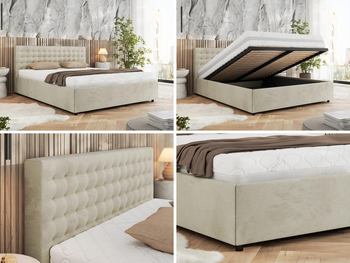 POLSTERBETT PAVO CLASSIC 200/200 - Beige Velvet - Multipocket-Matratze - Beige, Textil (200/200cm) - MKS