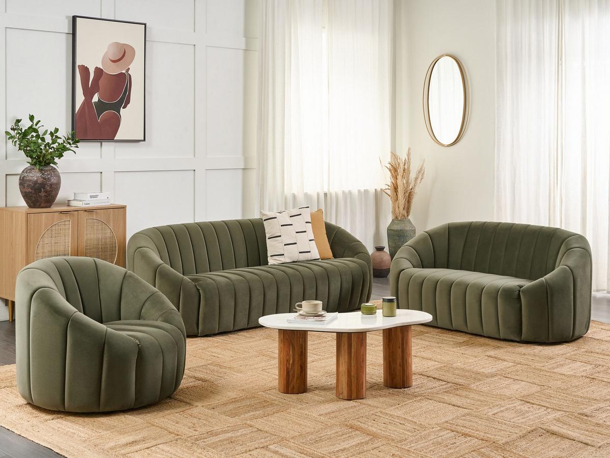 SOFA-SET 6-sitzer Samtstoff Grün Malung - Grün, Textil (79/72/200cm) - Beliani