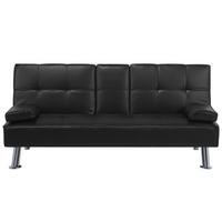 3-SITZER-SCHLAFSOFA Kunstleder Schwarz Roxen - Schwarz, Kunststoff/Textil (168/77/81cm) - Beliani