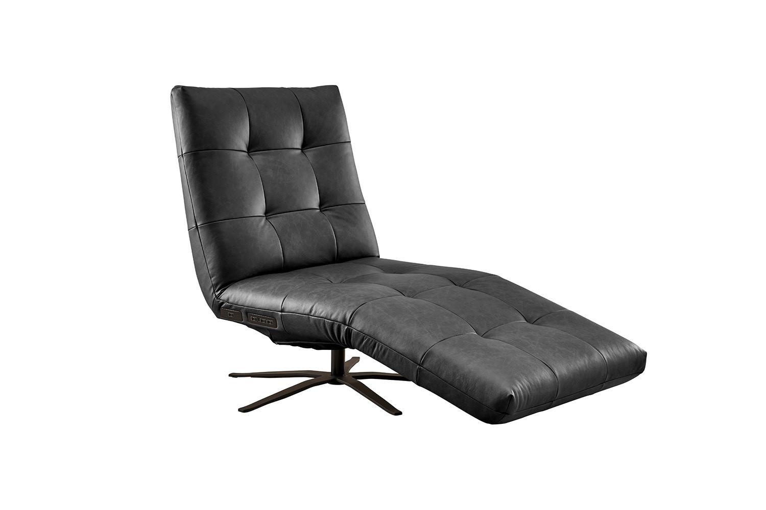 RELAXLIEGE LETICIA Schwarz Leder Drehbar (360°), Relaxfunktion - Schwarz, Leder/Metall (82/115/156cm) - KAWOLA
