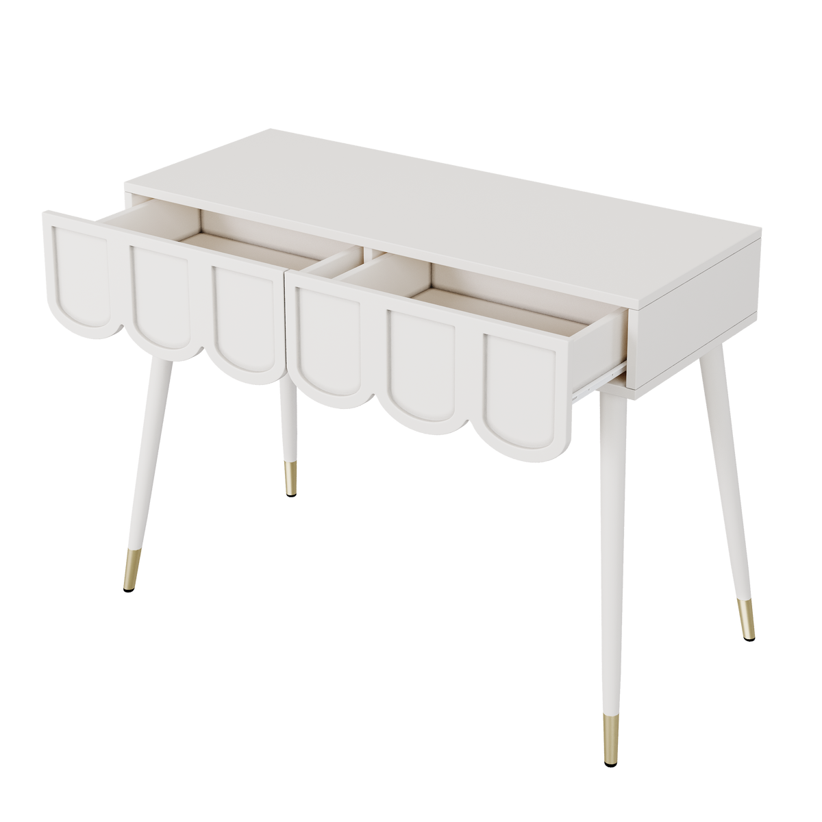 SCHMINKTISCH weiß 100 cm mit 2 wolken-schubladen & metallbeinen - Weiß, Holzwerkstoff (100/76/40cm) - Urban Meuble