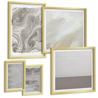 BILDER SET 5er Set - 50x50 cm & 20x30 cm & 40x60 cm Goldrahmen - Industriedesignstrukturen - Goldfarben, Kunststoff (40/60cm) - TULUP