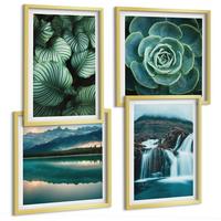 BILDER SET 4er Set - 50x50 cm & 40x60 cm Goldrahmen - Nahaufnahmen von Blättern sukkulenter Pflanzen - Goldfarben, Kunststoff (50/50cm) - TULUP