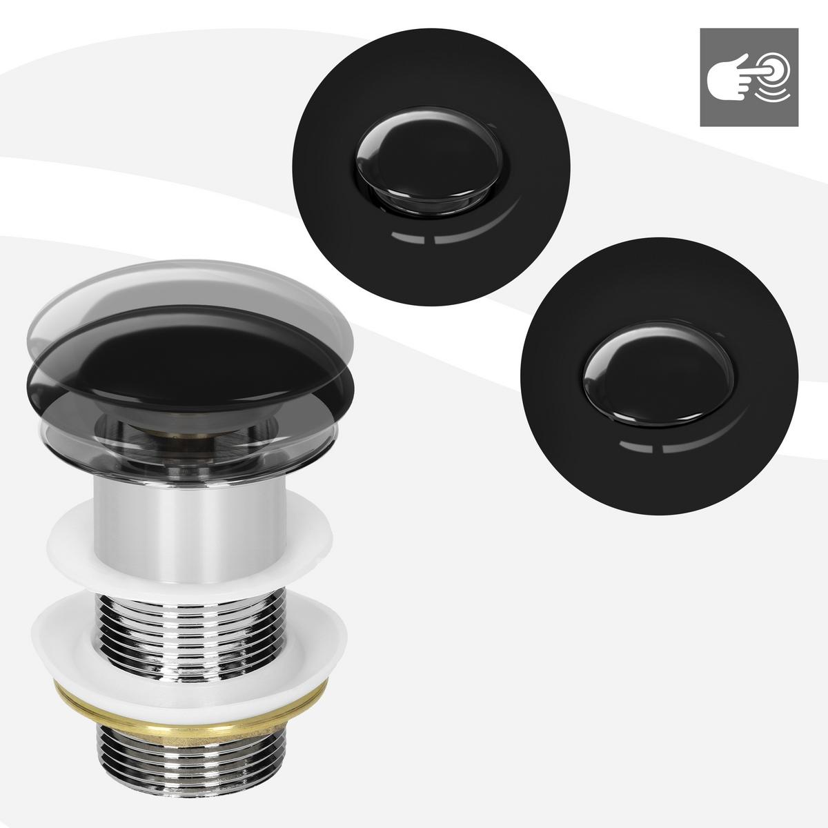 ABLAUFGARNITUR für Waschbecken ohne Überlauf Schwarz glänzend - Schwarz Hochglanz, Metall (7/10.9/7cm) - LuxeBath
