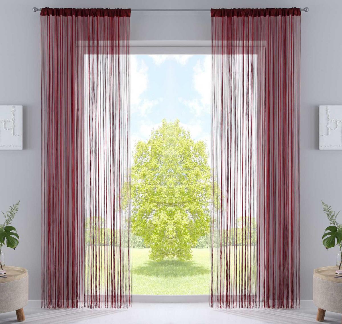 FADENGARDINE 2ER SET HxB 250x140 cm Bordeaux - Bordeaux, Textil (140/250cm) - Gardinenbox