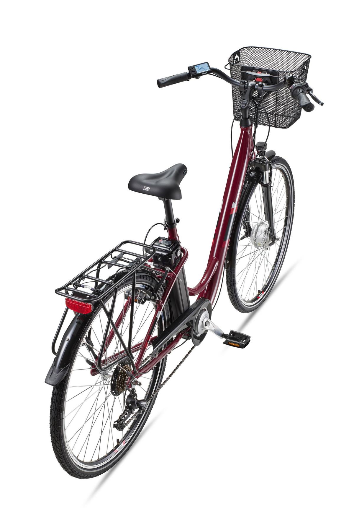 E-BIKE Cityrad Multitalent RC822 Für Damen u. Herren 374,4 Wh Frontmotor 7-Gang-Kettenschaltung 28 Zoll - Weinrot, Metall (114.5cm) - Telefunken