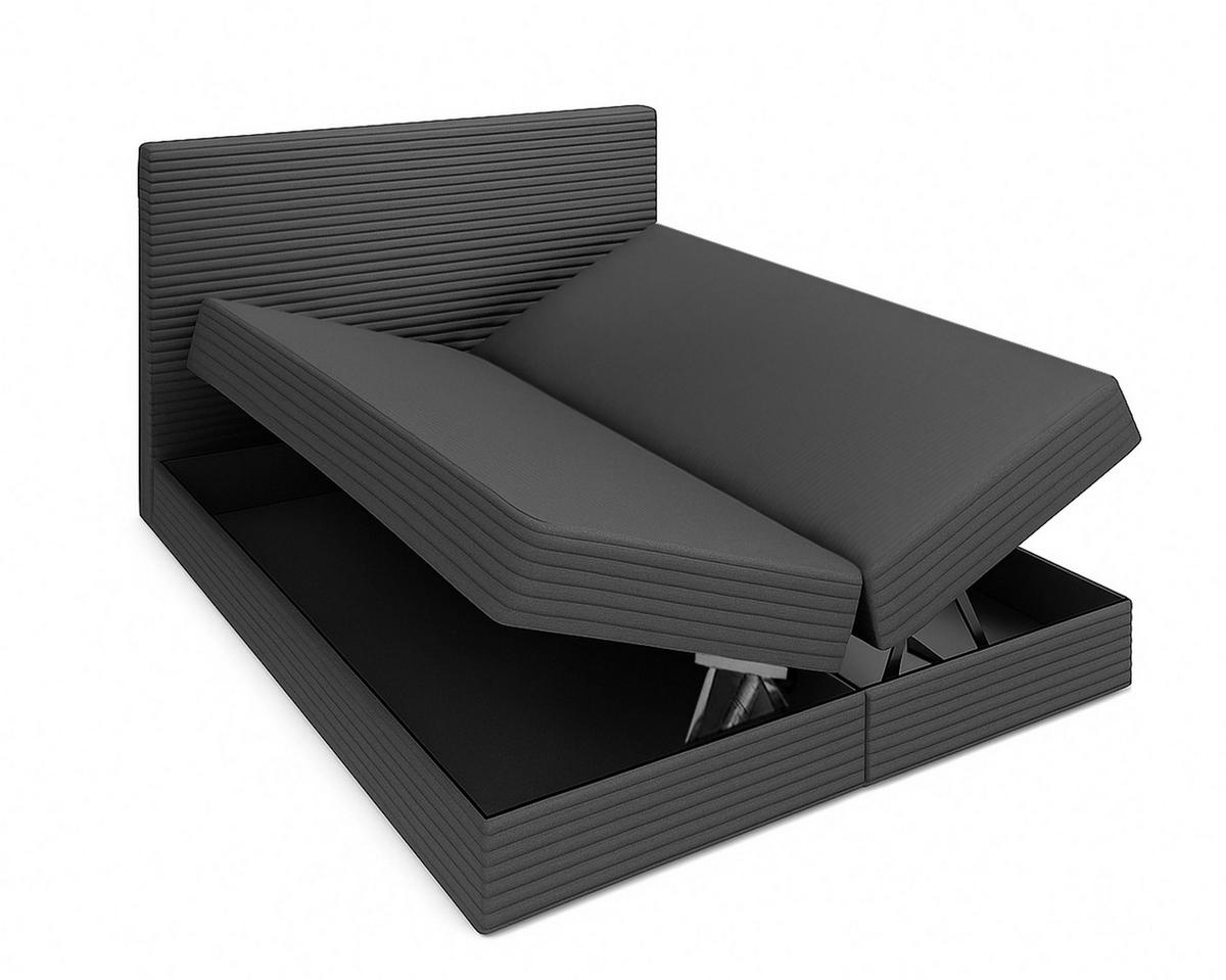 BOXBETT SEVDAYLA 180x200 cm mit Bettkasten und Matratze - Hellgrau + TOPPER - Hellgrau/Schwarz, Holz/Holzwerkstoff (180/200cm) - AX Living
