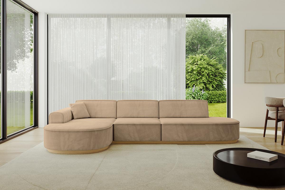 ECKSOFA Ottomane Links MARI-L2-v2 - 328x171x83 cm Taupe Velours - Taupe, Holzwerkstoff/Textil (328/171cm) - ALTDECOR