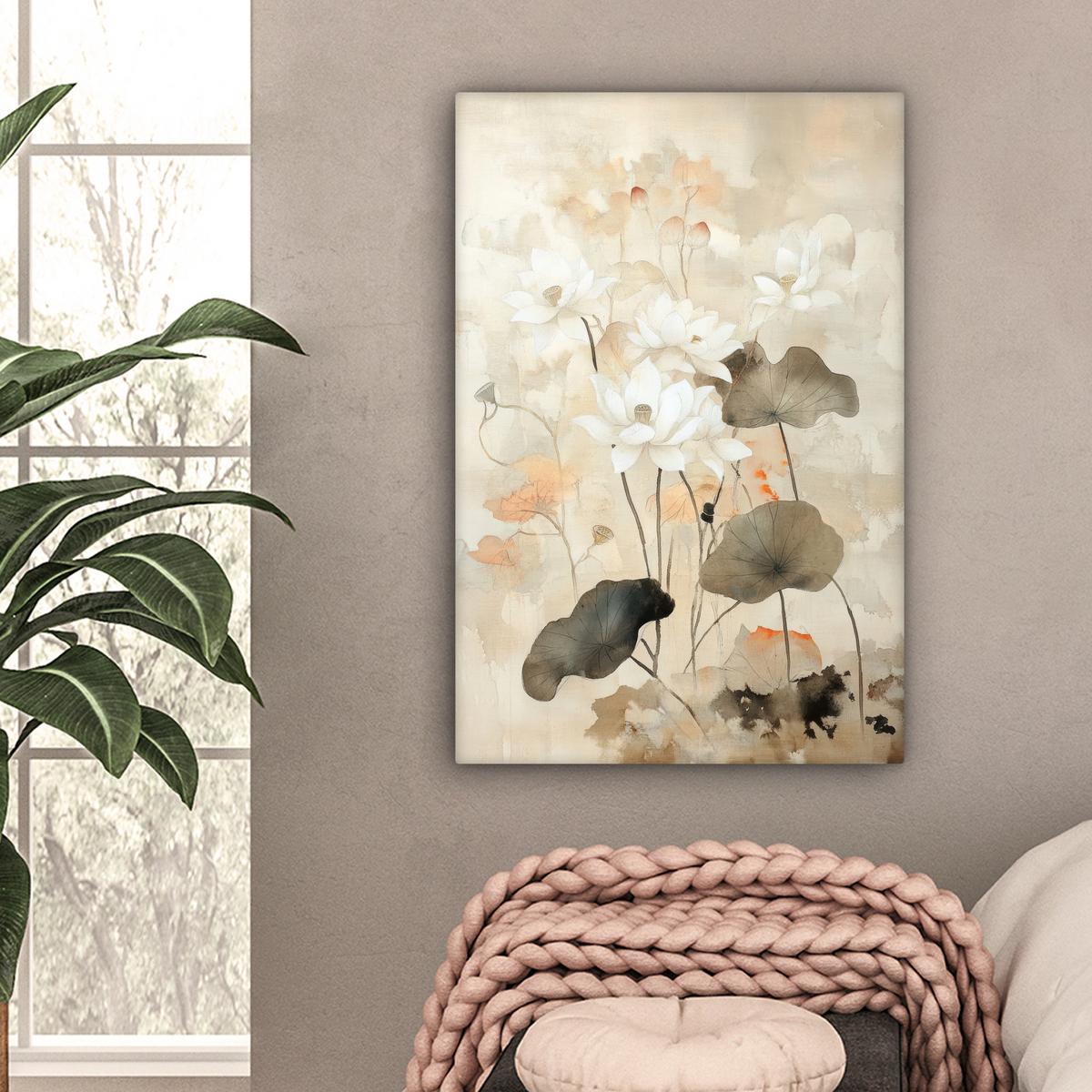 LEINWANDBILD Blumen - Japandi - Wabi sabi Wanddeko 40x60 cm - Sandfarben, Textil (40/60cm) - MuchoWow