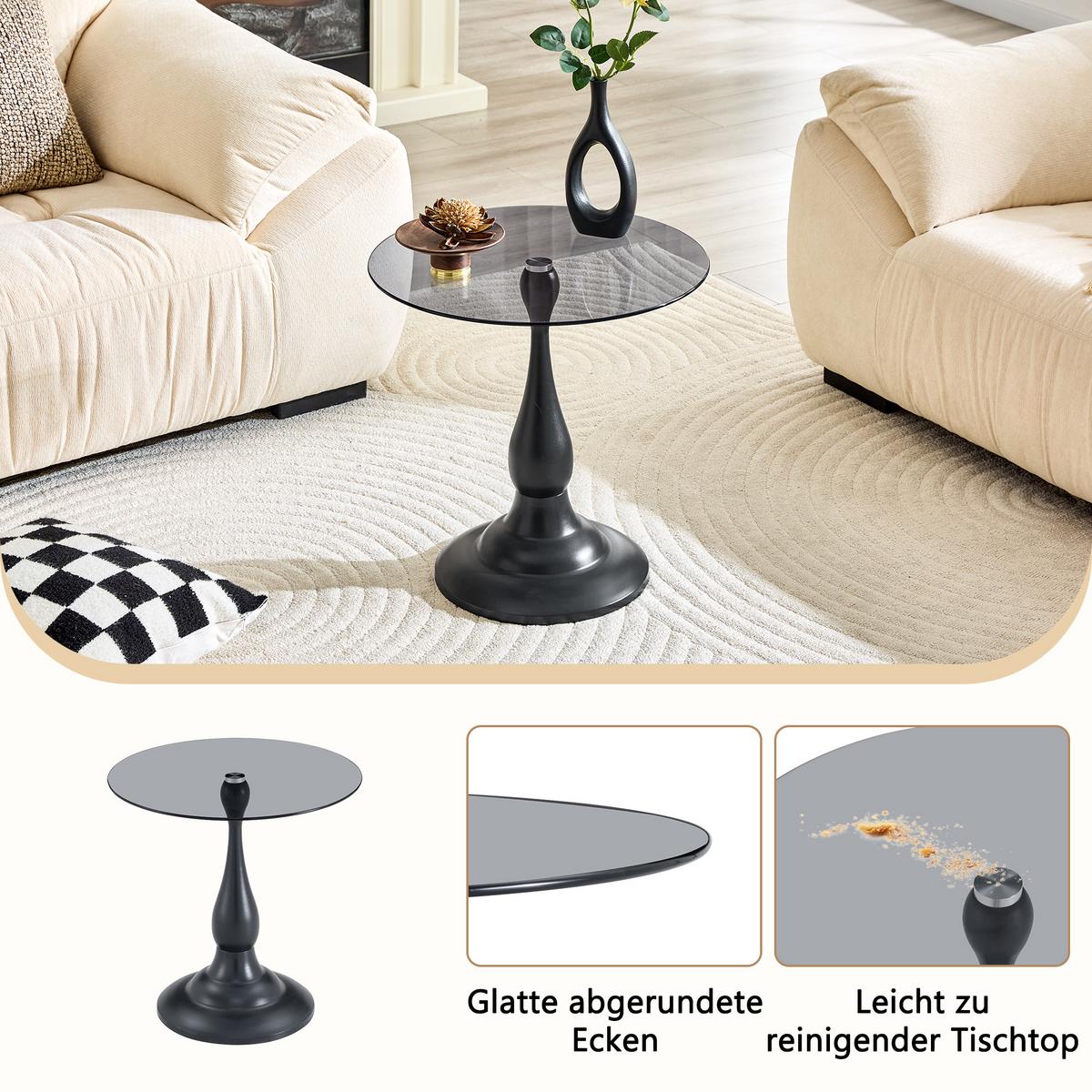 BEISTELLTISCH Rund Glas Modern Sofatisch Metallgestell Braun & Schwarz - Schwarz, Glas (50/50/51.5cm) - Urban Meuble