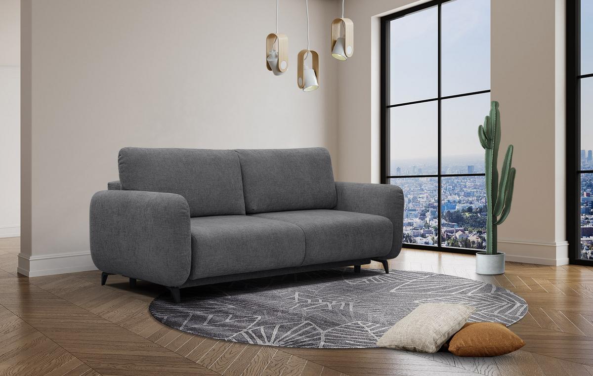 SOFA DRAKE 3-Sitzer mit Schlaffunktion, dunkelgrau - Dunkelgrau/Braun, Holz/Textil (232/90/107cm) - Wozimo