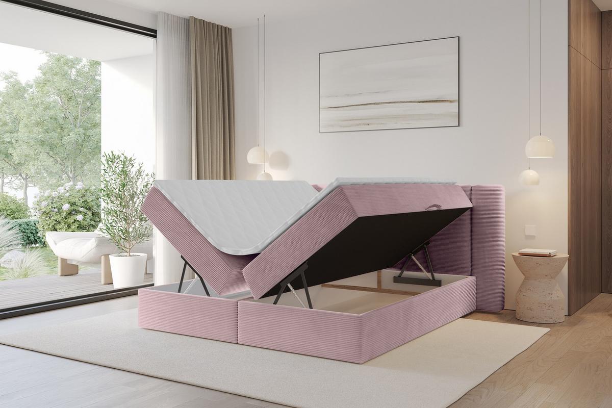 BOXBETT mit Matratze H4 - EVON - 180x200 cm Rosa - Rosa, Holzwerkstoff (180/200cm) - ALTDECOR