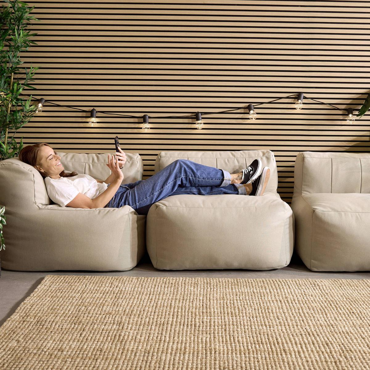 SITZSACK-SOFA Outdoor 3-tlg.: 2 Ecksessel, Sessel - Beige, Textil (295/68/100cm) - icon