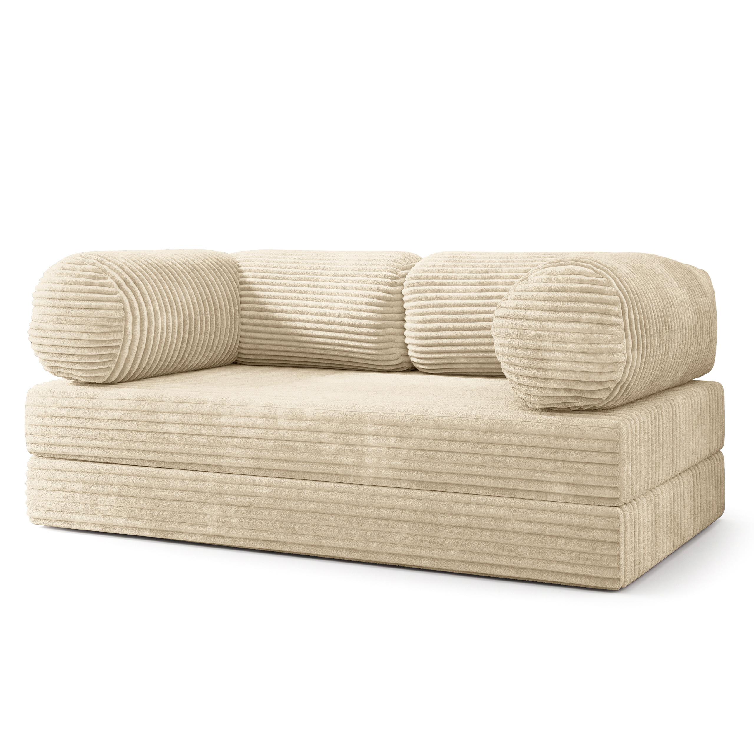 BETTSOFA ALVIO aus Schaumstoff Kordstoff Creme Schlaffunktion - Creme, Textil (170/68/80cm) - MASSENO