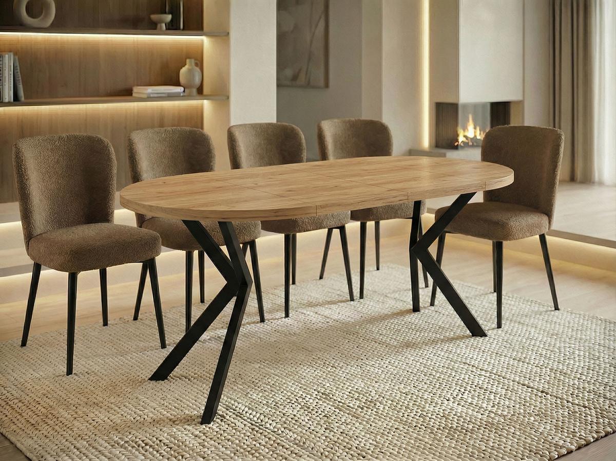 ESSTISCH Valeo runder ausziehbarer, Craft Eiche 100-180/100/76 cm - Eiche Wotan/Schwarz, Holzwerkstoff/Metall (180/100/76cm) - WFL GROUP