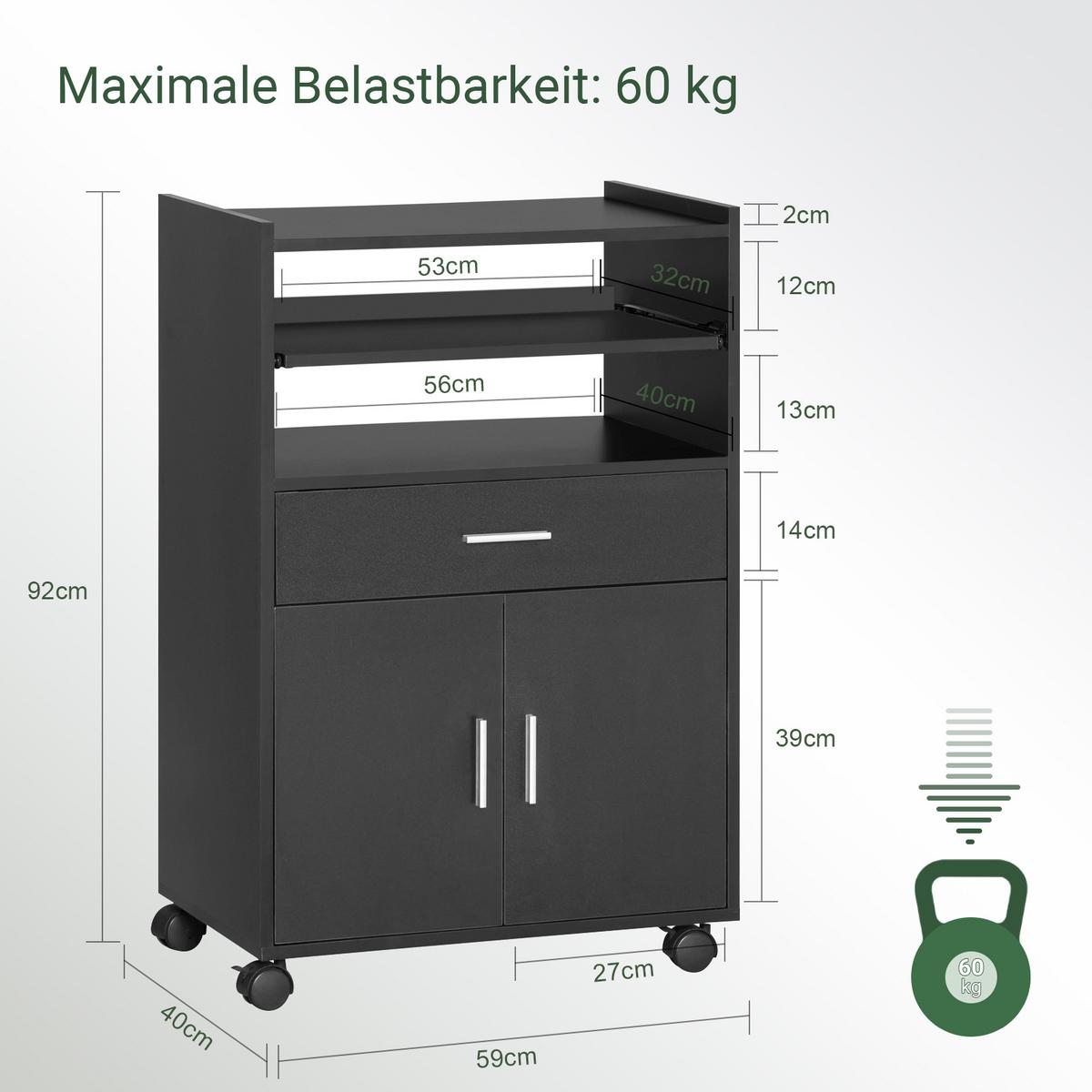 KÜCHENWAGEN Schwarz - Schwarz, Holzwerkstoff (59/92/40cm) - SoBuy