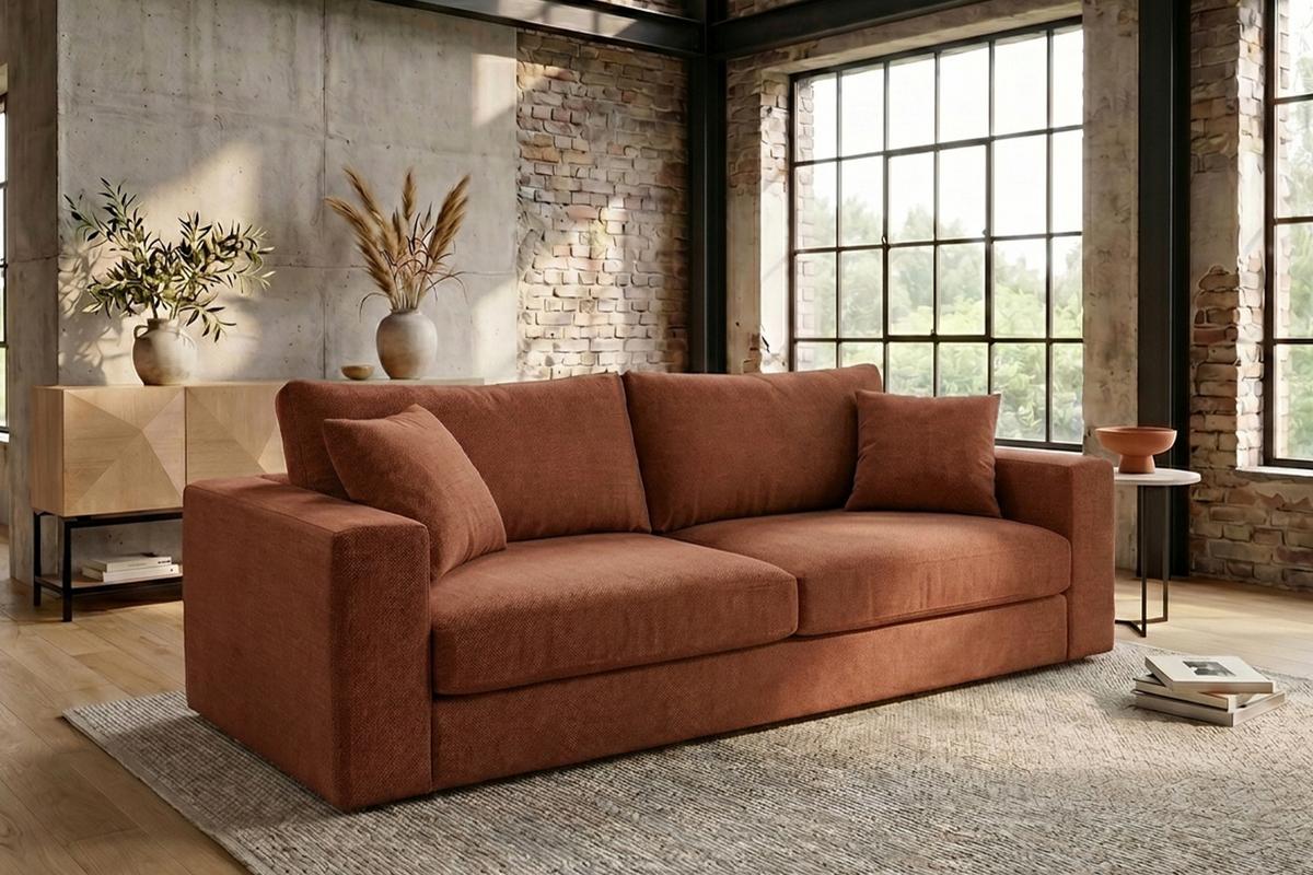 SOFA AMINA Braun Flachgewebe - Schwarz/Braun, Buchenholz/Textil (228/82/101cm) - KAWOLA