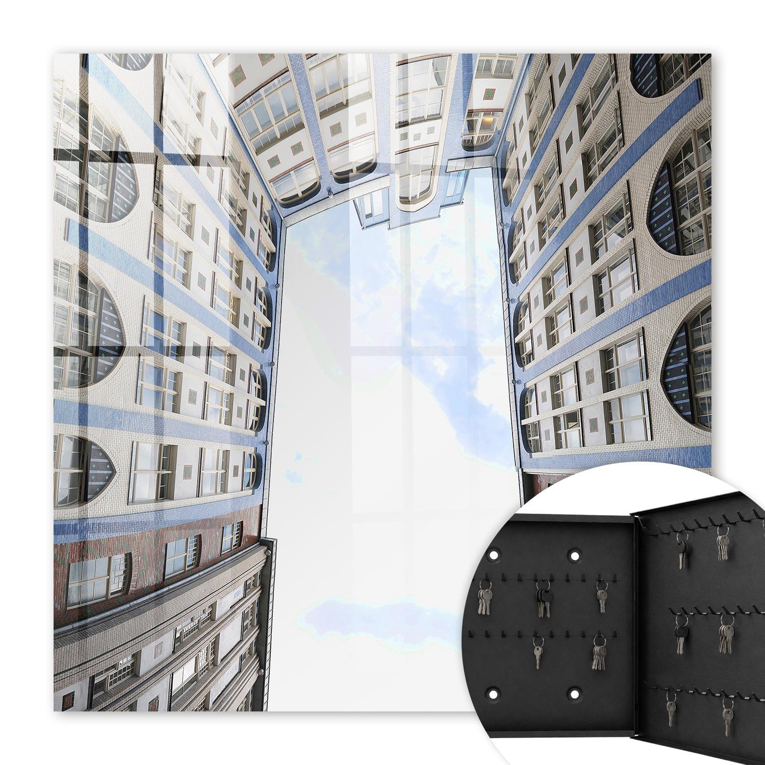 SCHLÜSSELBOX Schwarz 30x30 cm- Türöffnung nach rechts - Moderne Architektur - Weiß, Metall (30/30/5cm) - TULUP