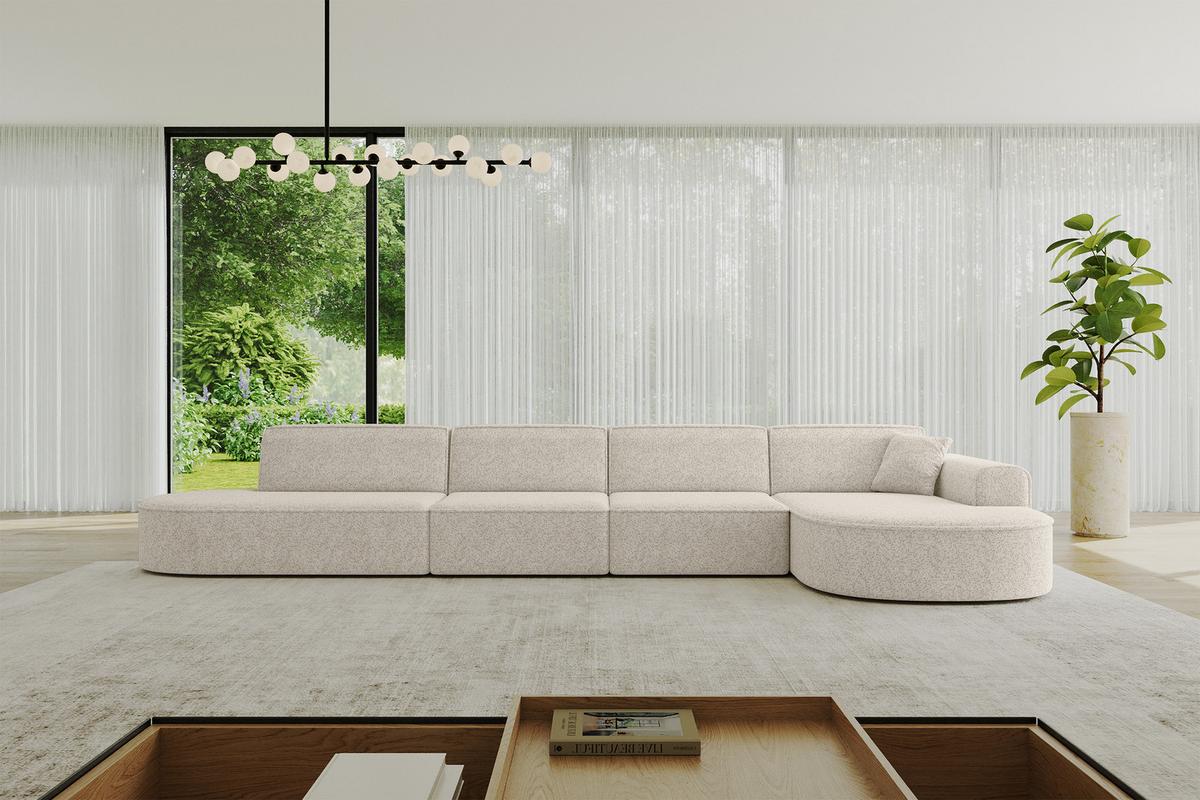 ECKSOFA Ottomane Rechts MARI-L3 - 413x171x79 cm Beige Tissu - Beige/Schwarz, Holzwerkstoff/Kunststoff (171/413cm) - ALTDECOR