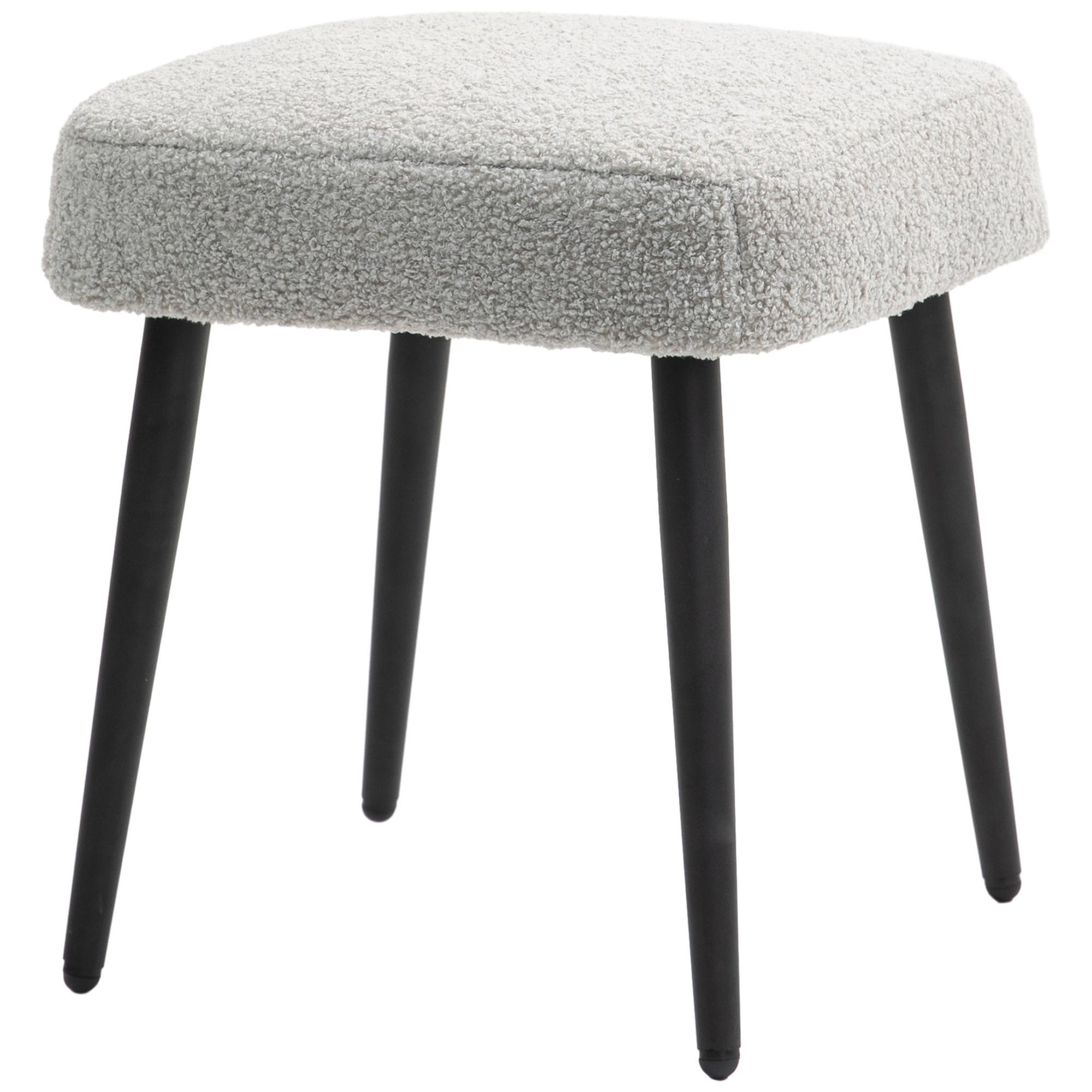 FUSSHOCKER Sitzhocker Quadratischer Schminkhocker mit Kaschmir-Optik, Stahlbeine - Hellgrau, Kunststoff (42/44/42cm) - HOMCOM