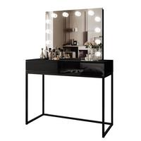 SCHMINKTISCH BLANCO LOFT ELITE mit Spiegel und Beleuchtung Schwarz Hochglanz PUSH OPEN - Schwarz Hochglanz/Schwarz, Holzwerkstoff (100/146/42cm) - Lookway