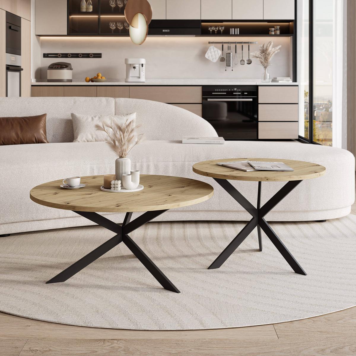 COUCHTISCH rund auf MDF, Artisan Eiche - Schwarz/Braun, Holzwerkstoff (75/75/36cm) - Idohome
