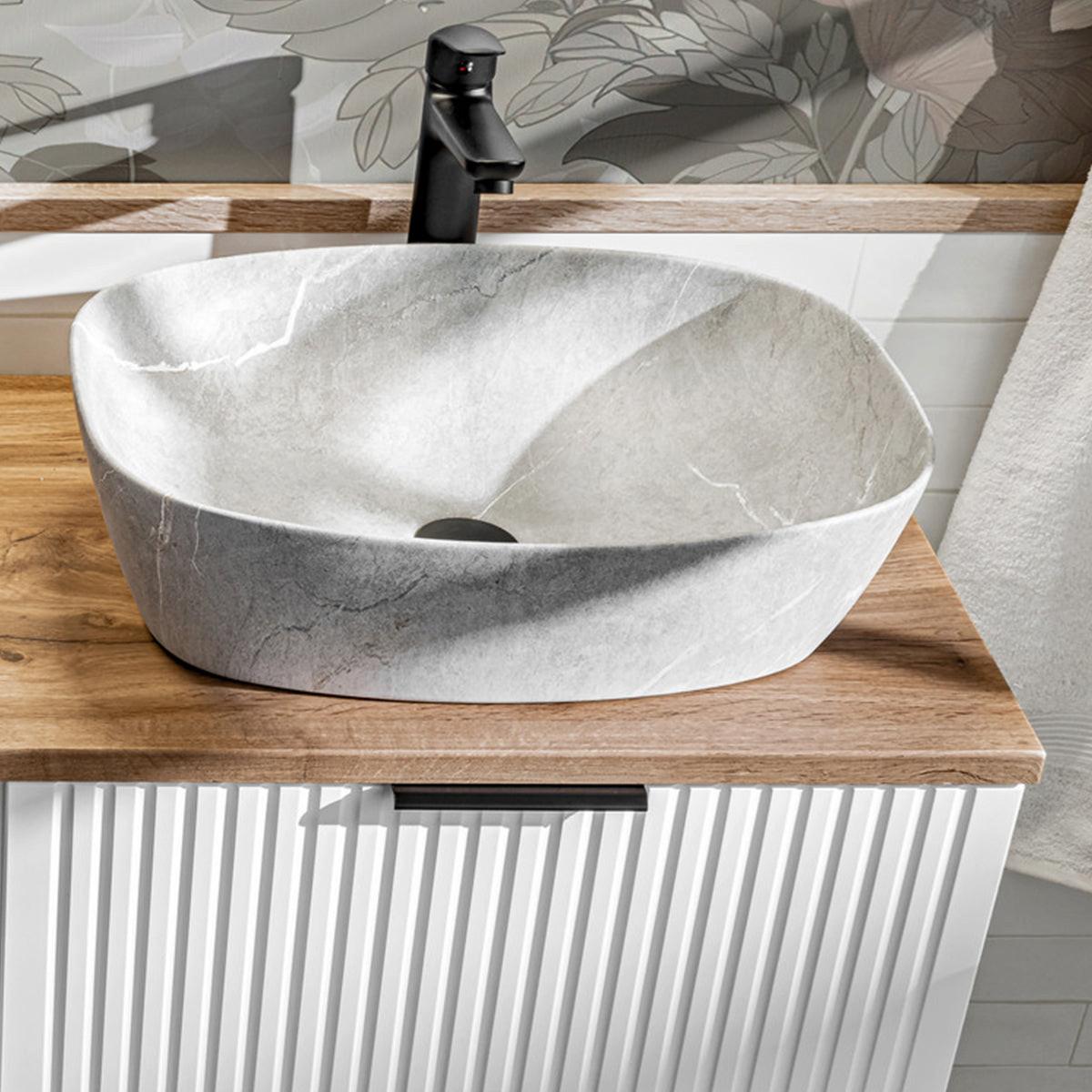 BADMÖBEL 80.6cm Adriel 2er-Set Weiß, Holz und Stein - Weiß, Holzwerkstoff (80.6/59/46cm) - Petits-meubles