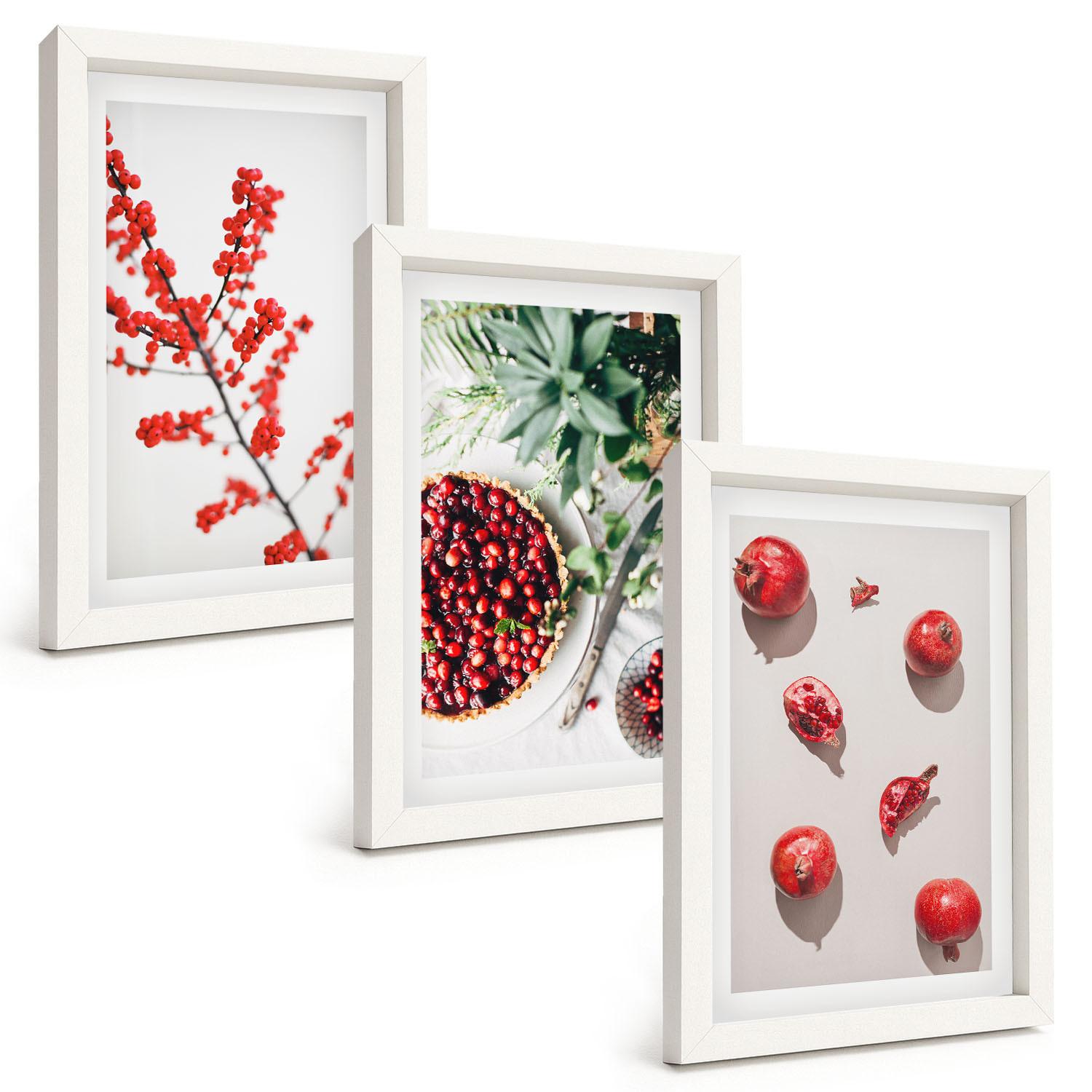 BILDER SET 3er Set - 20x30 cm Weißer Rahmen - Minimalismus der roten Früchte von Pflanzen - Weiß, Kunststoff (20/30cm) - TULUP