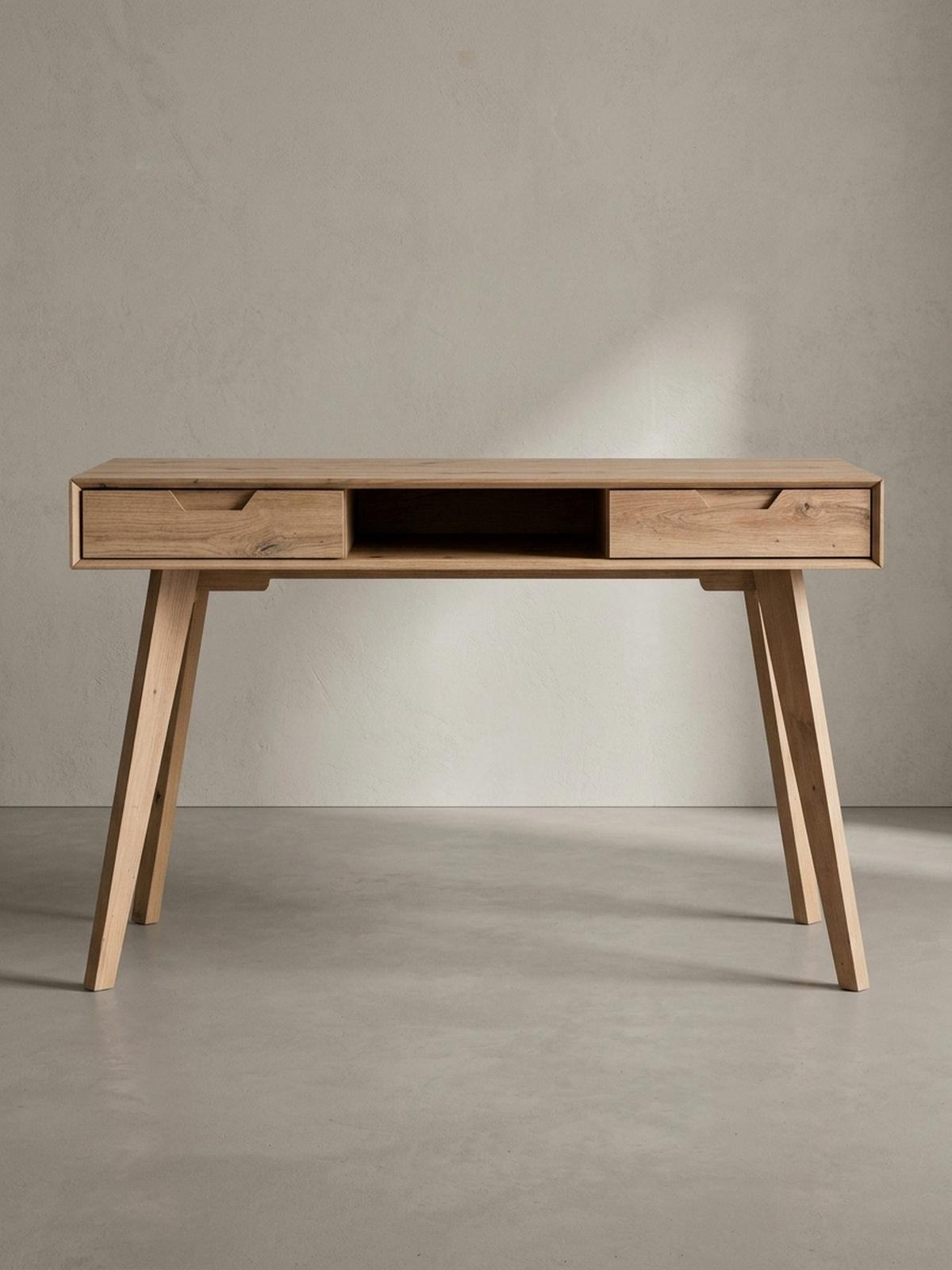 SCHREIBTISCH – 120x55x77 cm, Skandinavischer Stil, 2 Schubladen, Eichenbeine - Beige, Eichenholz/Holz (55/120/77cm) - KADIMA DESIGN