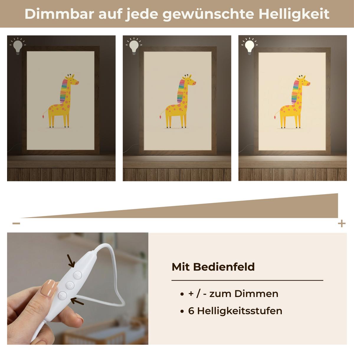 NACHTTISCHLAMPE Giraffe - Regenbogenmähne - Beige 20x30 cm - Beige, Holzwerkstoff (8/20/30cm) - OnlyWow