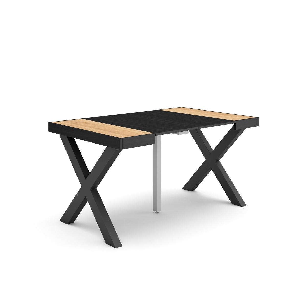 KONSOLENTISCH ausziehbar 58 bis 140cm, für 6 Gäste, eiche, schwarz, 90/58/73cm - Eichefarben/Multicolor, Holzwerkstoff (90/140/73cm) - Skraut Home