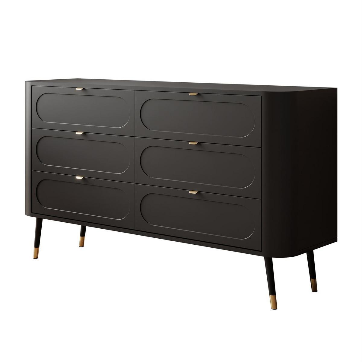 WOHNKOMMODE SHADOW 6S mit Schubladen - Schwarz, Holzwerkstoff (138/80/40cm) - Lookway