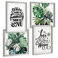 BILDER SET 4er Set - 50x50 cm & 40x60 cm Silberner Rahmen - Familie liebt Zuhause Aquarell - Silberfarben, Kunststoff (50/50cm) - TULUP