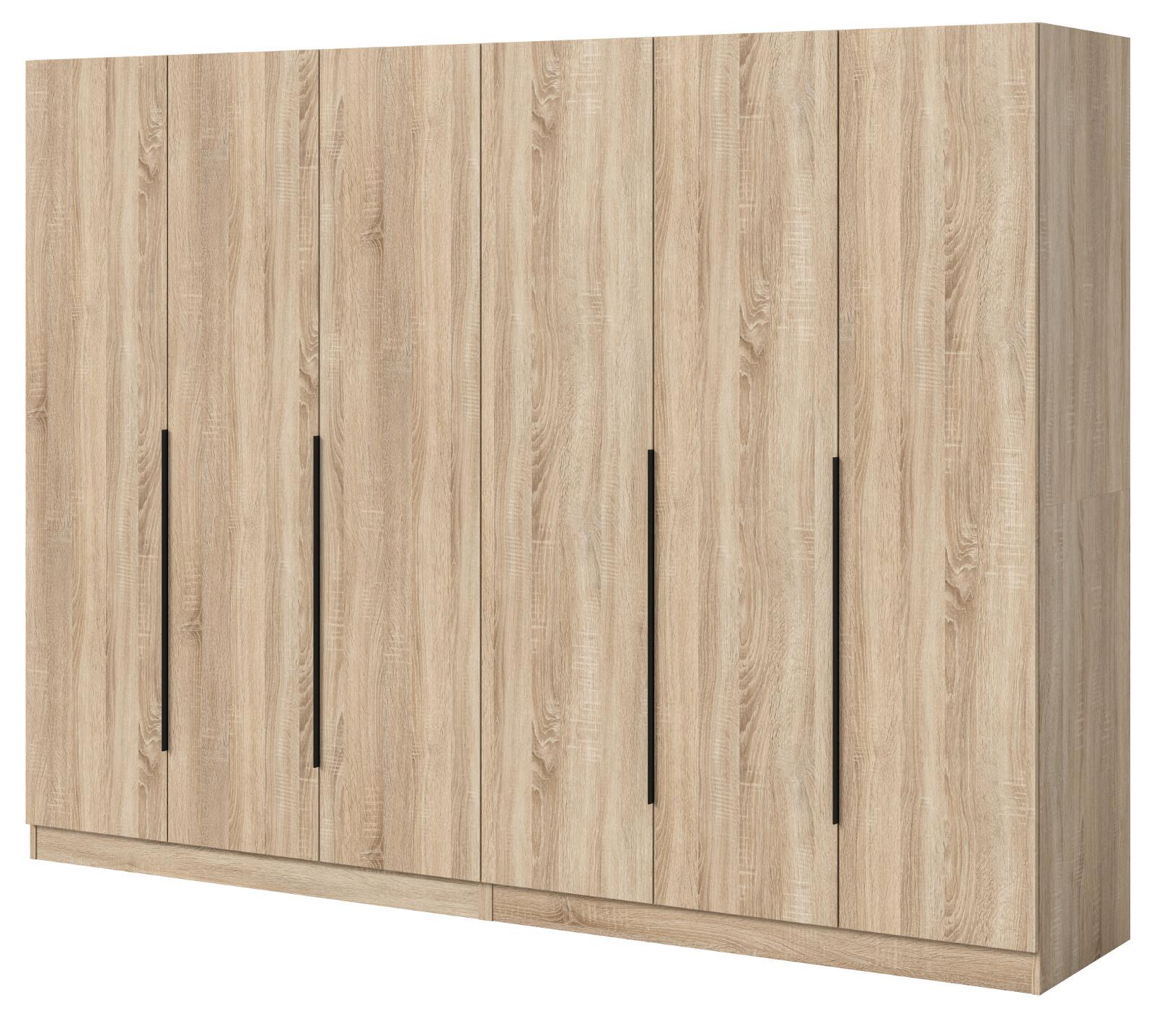 KLEIDERSCHRANK Eiche Sonoma 6-türig 240 x 181 cm, Drehtürenschrank mit zusätzlichen Einlegeböden - Eichefarben/Schwarz, Holzwerkstoff/Kunststoff (240/181/52cm) - Inn.Furn
