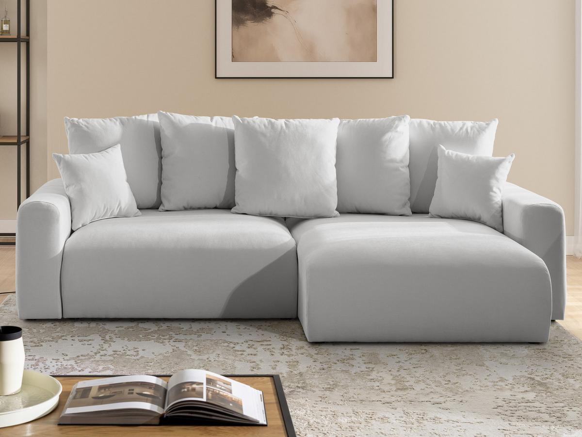 ECKSOFA Calma mit Schlaffunktion und Bettkasten im Bumpy-Design aus weichem Grau Webstoff - Ottomane rechts - Schwarz/Grau, Holz/Kunststoff (140/239cm) - S-Style