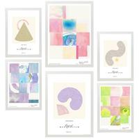 POSTER Set Mit 6 Pastellfarbene Abstrakte Kunst A3 & A4 Weißer Rahmen - Weiß, Papier (29/3cm) - Nacnic