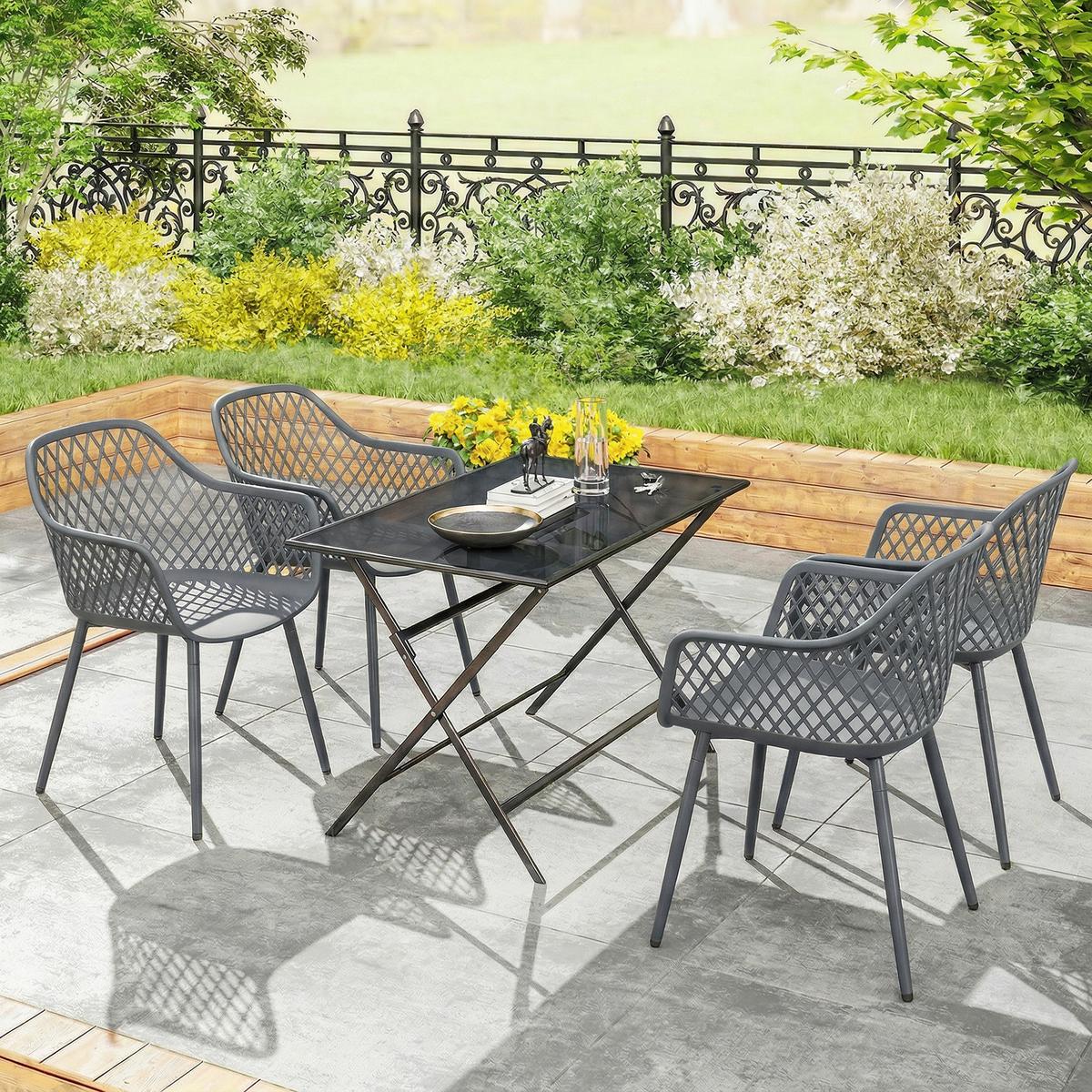 GARTENSTÜHLE 4er Set Metall Kunststoff Dunkelgrau - Dunkelgrau, Kunststoff/Metall (51/84/56cm) - Outsunny