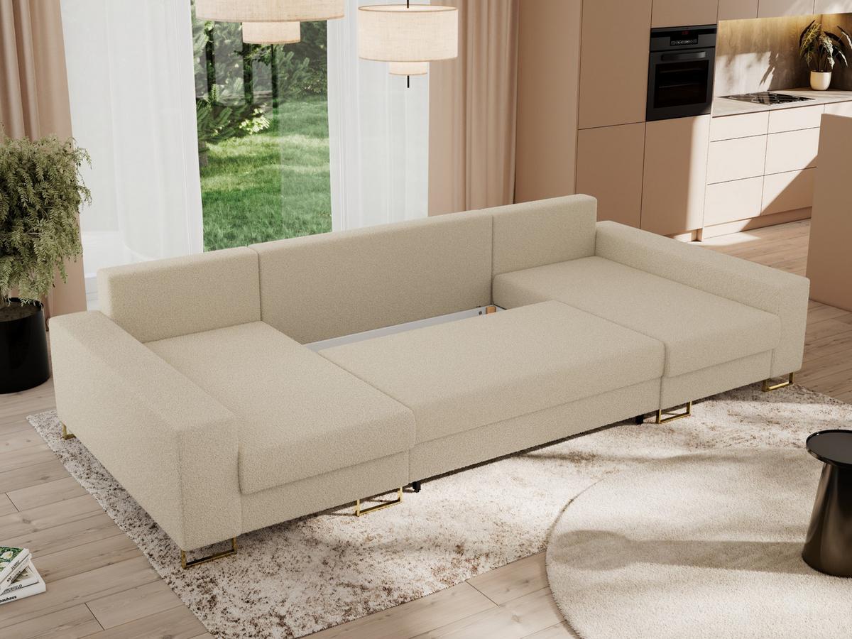 WOHNLANDSCHAFT DORIAN U Bouclé Beige - Beige/Goldfarben, Textil/Metall (312/85/138cm) - MKS